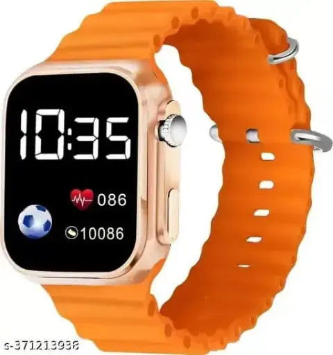 Black Ultra Led Square Dial Digital Watch Light Pink Silicon Strap Boys & Grils (Orange)